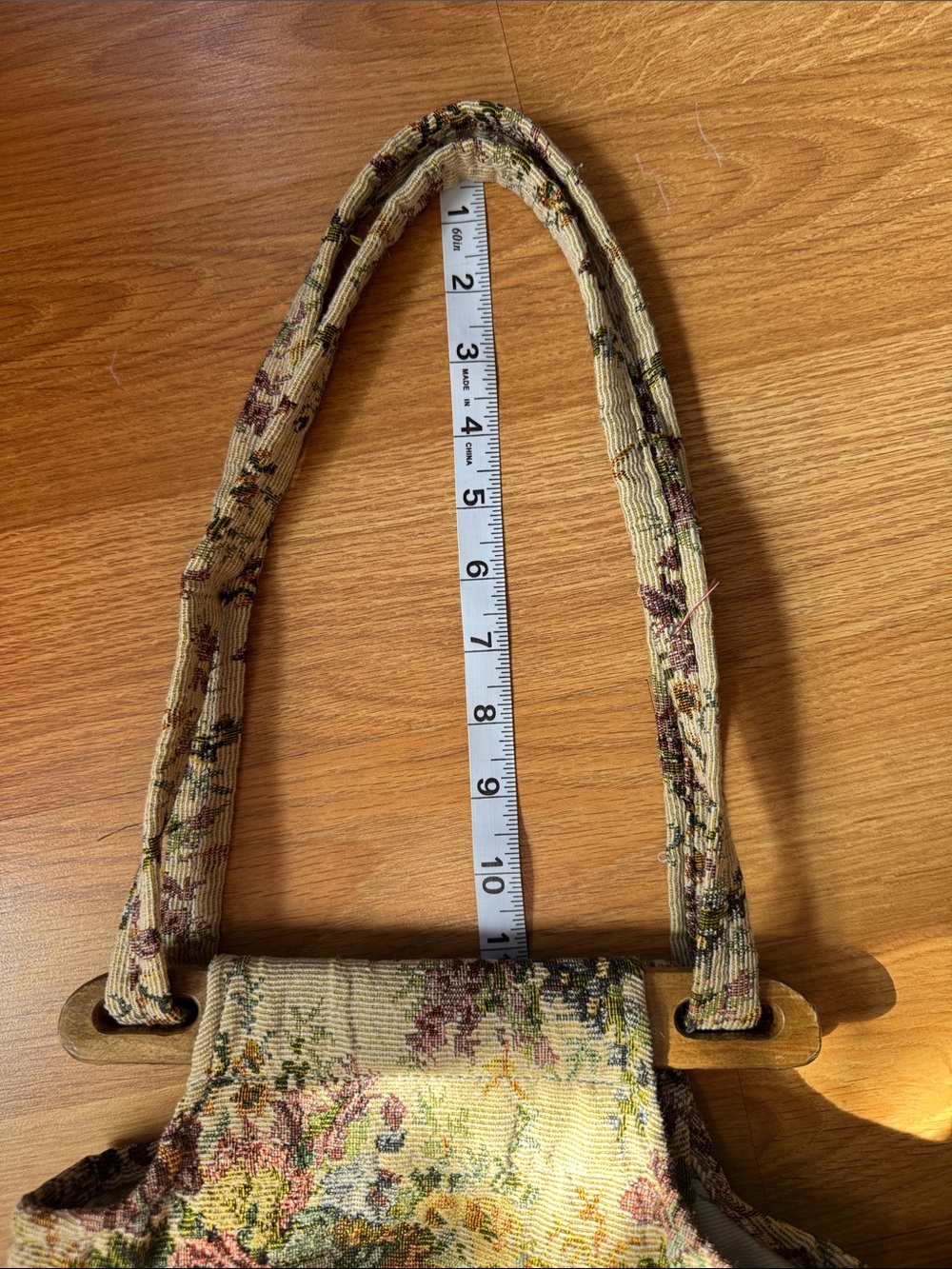 Vintage 90s Unique Creations Floral Tapestry Bag Wooden Handle cottagecore - Picture 6 of 11